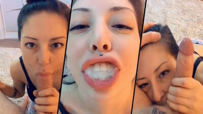 Sie lutscht den Schwanz des besten Freundes meines Ex und schluckt seine große Ladung Sperma