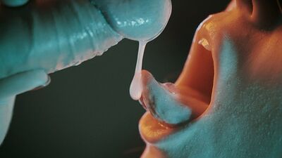 Gotas de esperma nos lábios