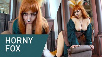 Збуджена Лисиця жадібно смокче величезний член! Косплей, 4K!