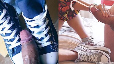 Збірка сперми на кросівках «Chucks» у HD-якості, збірок еякуляції, YummyCouple, «шоджоб», кросівки Converse All Stars