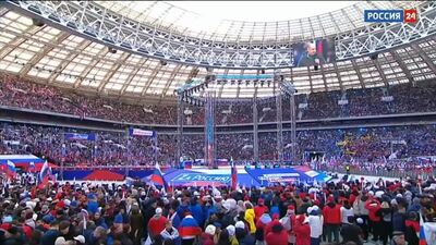 Artem Zhoga, comandante do batalhão «Sparta», proferiu um discurso no estádio «Luzhniki», em Moscovo