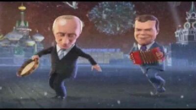 Caricaturas de personajes. Año Nuevo 2011. D. Medvédev y V. Putin