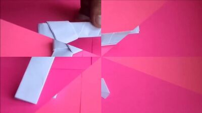 Pistola de origami. Como fazer uma pistola de papel, pistola de papel. __ pistola de papel de origami revólver