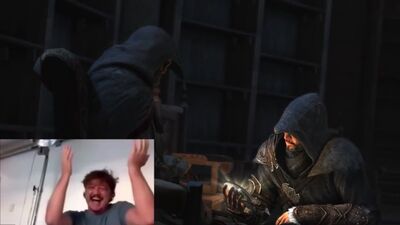 Педро Паскаль Assassin's Creed Revelations ойынының соңына жылап жатыр