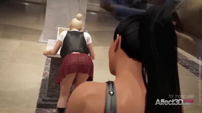 Animation 3D : des copines futanari en train de baiser dans un musée