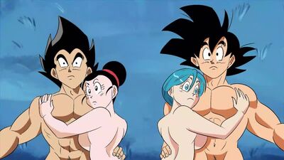 Bulma Briefs x Gogeta y Chichi x Son Goku - cabalgada; corrida interna; orgasmo; tetas grandes; porno hentai 3D; [Dragon Ball Z]
