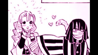 ─ Mitsuri Kanroji e Obanai Iguro, de «Kimetsu no Yaiba», por Kochoxria