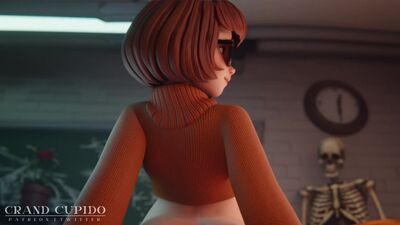 Animation. Die erwachsene Velma Dinkley reitet einen Dildo – Anal – in der Öffentlichkeit – Scooby-Doo