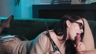 Girl in Glasses Smokes and Sucks Big cock while I Cunnilingus her in 69 position