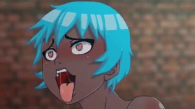 Ein Hentai-Mädchen mit blauen Haaren, ein Müllcontainer voller Sperma
