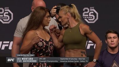 Никко Монтано мен Валентина Шевченко. UFC-тің 25 жылдық мерейтойына арналған баспасөз мәслихаты: 2-ші staredown