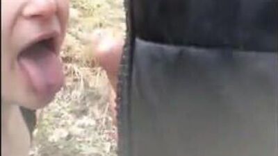 In the Woods Masturbate in Front of the Girls Face and Cum