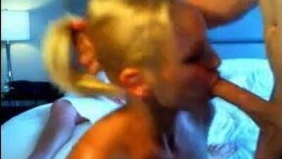 Blond Girl Blows Boyfriend and Friend on Cam