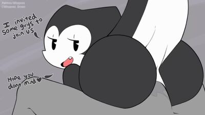2D Yiff por Whygena: Porno Furry Heterossexual E621 FYE Evelyn é fodida por três gatos com paus enormes - gangbang e broche