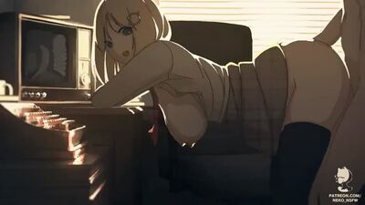 Amelia Watson – gif; animacja; pozycja na pieska; duży tyłek; duże piersi; pończochy; porno hentai 3D; [Hololive | wirtualna YouTuberka]