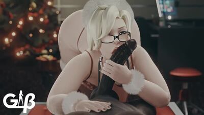 Mercy - BBC ; sexe oral ; minet ; fellation ; gorge profonde ; baise buccale ; baise des lèvres ; léchage ; porno hentai 3D ; [Overwatch]