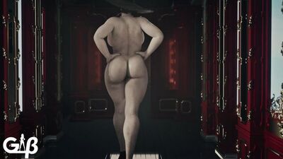 (Sans son) Alcina Dimitrescu, femme, en solo, vue de dos [Resident Evil: Village ; Porno ; Hentai ; Gros seins ; R34 ; Sexe ; Blender ; solo ; sexe]