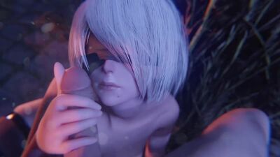 Android Yorha 2B - sexo oral; minet; broche; garganta profunda; foda na cara; lipjob; topless; ejaculação; pornografia hentai 3D [NieR:Automata]