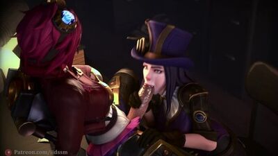 (Son) Vi & Caitlyn Kiramman, futanari, en train de faire une fellation à une femme [League of Legends, LoL ; Porno ; Hentai ; Dickgirl ; R34 ; Sexe ; Blender ; фута]