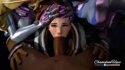 Brigitte x Widowmaker x Mercy - BBC; sexo en grupo; sexo oral; cunnilingus; mamada; porno hentai 3D; [Overwatch]