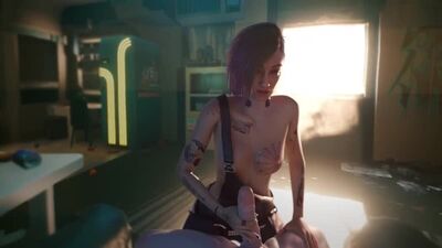 Judy Alvarez - branlette ; masturbation ; petits seins ; grosse bite ; bite énorme ; porno hentai 3D ; [Cyberpunk 2077]