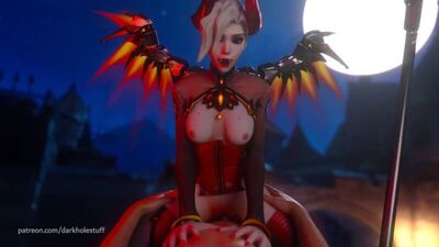 Mercy - POV; succubus; montada; sexo vaginal; mamas grandes; peitos grandes; pornografia hentai 3D; [Overwatch]