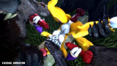 Furry, yiff, Renamon, porno de Pokémon, gangbang, sexo