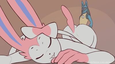 2D Yiff de Chelodoy: porno furry heterosexual E621 FYE. El amor entre Lucario y Sylveon, de Pokémon r34 (Rule34)
