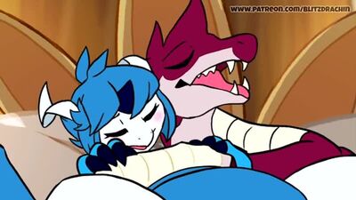«2D Yiff» de Blitzdrachin: porno furry heterosexual, sexo, E621, FYE. Un dragón se folla a una wyvern cachonda y se corre dentro de ella. Scalie