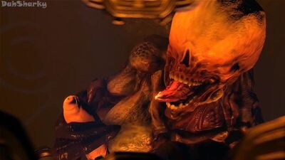 3D yiff de dahsharky, porno furry, Sexo E621 FYE, heterosexual, doom, rule34, r34, chica demonio, mamada, garganta profunda, sexo duro, barón del infierno, femdom