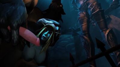 Sylvanas Windrunner x Worgen - elfa negra; sexo em grupo; gangbang; vadia; prostituta; broche; pornografia 3D hentai; [World of Warcraft]