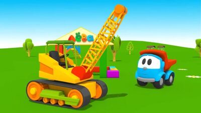 Zeichentrickfilme über kleine Autos: Der kleine Lkw „Leva“ und der Kran. Zeichentrickfilm – 3D-Baukasten