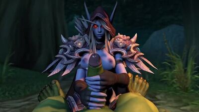 Sylvanas Windrunner x Orc - elfa negra; masturbação manual; masturbação; netorare; traição; mulher fácil; pornografia hentai 3D; [World of Warcraft]