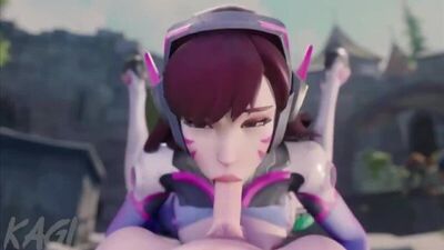 D.Va - sexo oral; sexo oral feminino; broche; garganta profunda; foda na cara; pénis pequeno; pornografia hentai 3D; (por @Delalicious3) [Overwatch]