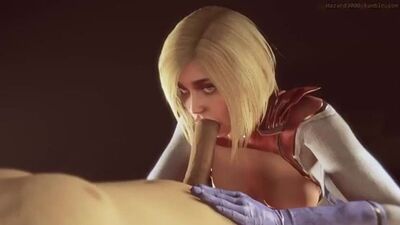 Power Girl: sexo oral; cunnilingus; mamada; garganta profunda; follada facial; orgasmo; porno hentai en 3D; (por haz3000) [DC Comics]