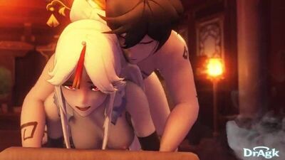 Ningguang - a cuatro patas; sexo vaginal; tetas grandes; pechos grandes; porno hentai 3D; (@Dragk_) [Genshin Impact]