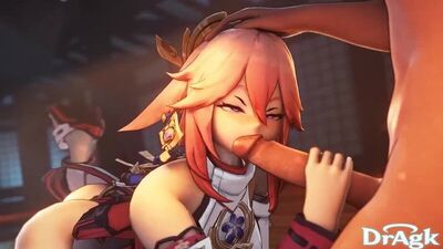 Yae - NSFW ; branlette ; masturbation ; sexe oral ; cunnilingus ; fellation ; baise buccale ; porno hentai 3D ; (par @Dragk_) [Genshin Impact]