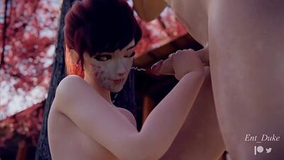 D.Va - masturbação manual; sexo oral; sexo oral feminino; broche; sexo oral agressivo; orgasmo; ejaculação; mamas pequenas; pornografia hentai 3D; (por @Ent_Duke) [Overwatch]