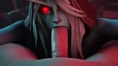 Rainha Sylvanas Windrunner (Elfa Negra) - NSFW; sexo oral; broche; garganta profunda; foda na cara; pornografia hentai 3D; [World of Warcraft]
