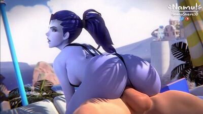 Widowmaker – NSFW; seks na plaży; krągła; duży tyłek; seks hentai w 3D; (autor: @NamuShere3D) [Overwatch]