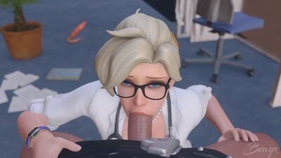 Mercy - No apto para el trabajo; sexo oral; minet; mamada; garganta profunda; follada facial; orgasmo; tragarse el semen; porno hentai 3D; (por @Bewyx) [Overwatch]