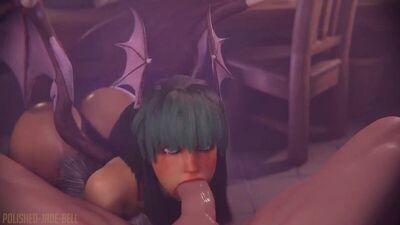 Morrigan Aensland - NSFW ; succube ; sexe oral ; fellation ; baise buccale ; porno hentai 3D ; (par @polished-jade-bell) [Darkstalkers]