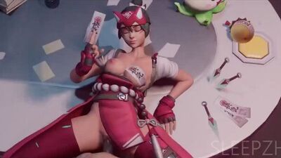 Kiriko – NSFW; pozycja misjonarska; penetracja pochwy; duże cycki; duże piersi; hentai z seksem 3D; (autor: @sleepzhour) [Overwatch]
