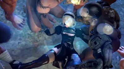 Vídeo 3D hentai de «Nier: Automata» con monstruos, humanos y robots en 720p: «Rule 34», gangbang y creampie