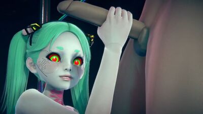 Rebecca im Stehen beim Handjob: Cyberpunk Edgerunners Hentai-Parodie