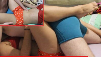 Dry humping in missionary position and spread legs, cumming in pants
