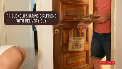 P1- Sharing girlfriend with Amazon delivery guy, cuckold watching while spanking and fucking me roug