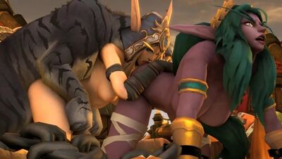 Sylvanas Windrunner x Tyrande Whisperwind - sexe en groupe ; gang bang ; yuri ; lesbiennes ; levrette ; porno hentai 3D ; [World of Warcraft]
