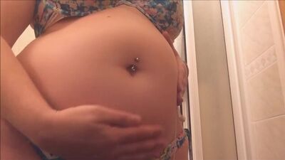 Swollen Belly Girl Stuffed Belly Noises in Bikini