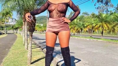 MICRO SKIRT SHEER BLOUSE NO UNDERWEAR WALKING AROUND
